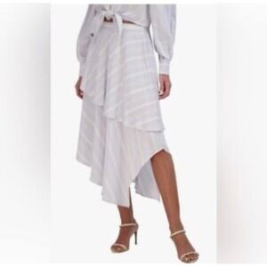 BCBGMAXAZRIA Women's Striped Asymmetrical Midi Skirt Ruffle‎ Layered Size L